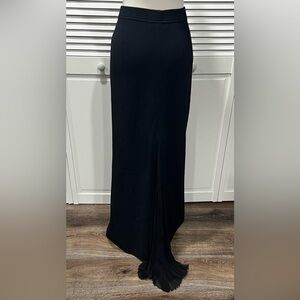 ST. JOHN EVENING Santana Knit Black W/ Pleated Chiffon Panel Train Elegant Skirt